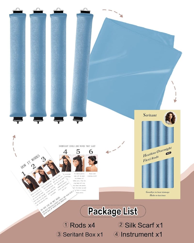 Seritant Heatless Curls Overnight Hair Curler - 4 Pcs Curling Rod to Sleep In, Velvet Hair Rollers with Satin Hair Scarf - Image 5